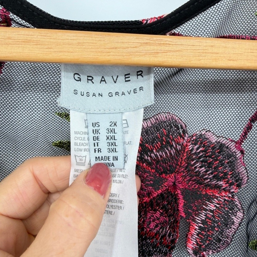 Susan Graver Sheer Floral Embroidered Mesh Sheer Longline Layering Whimsigoth 2X - Picture 8 of 9